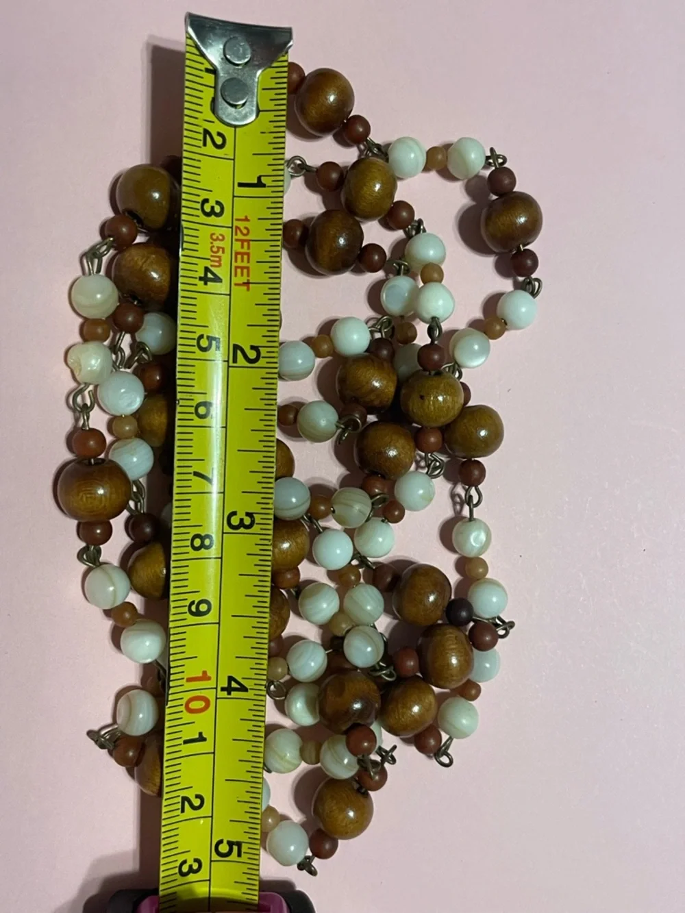 Vintage Mother of Pearl Wood Bead Necklace #9416 💎